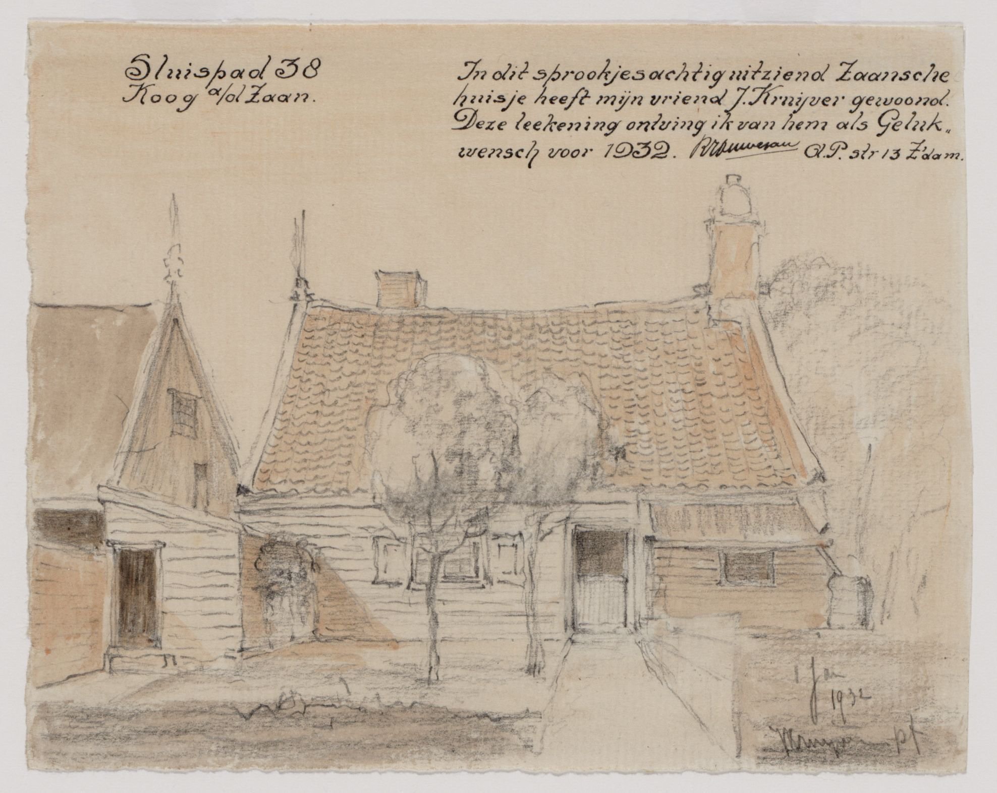 Tekening Sluispad 38 uit 1932. (Foto: De Zaansche Molen)