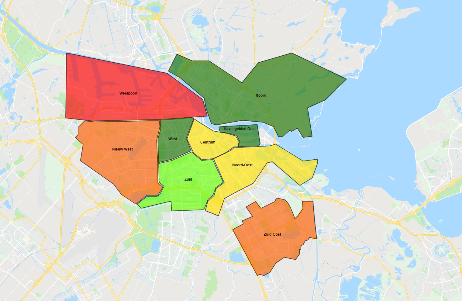 Op basis van de cijfers van Drimble en Politie.nl is er geanalyseerd hoe veilig de Amsterdamse buurten zijn. Valt een stadsdeel in de Rode zone? Dat betekent dat er veel ingebroken wordt in deze buurt. Valt een stadsdeel in de groene zone? Dat betekent dat deze buurt veilig is en dat er weinig word