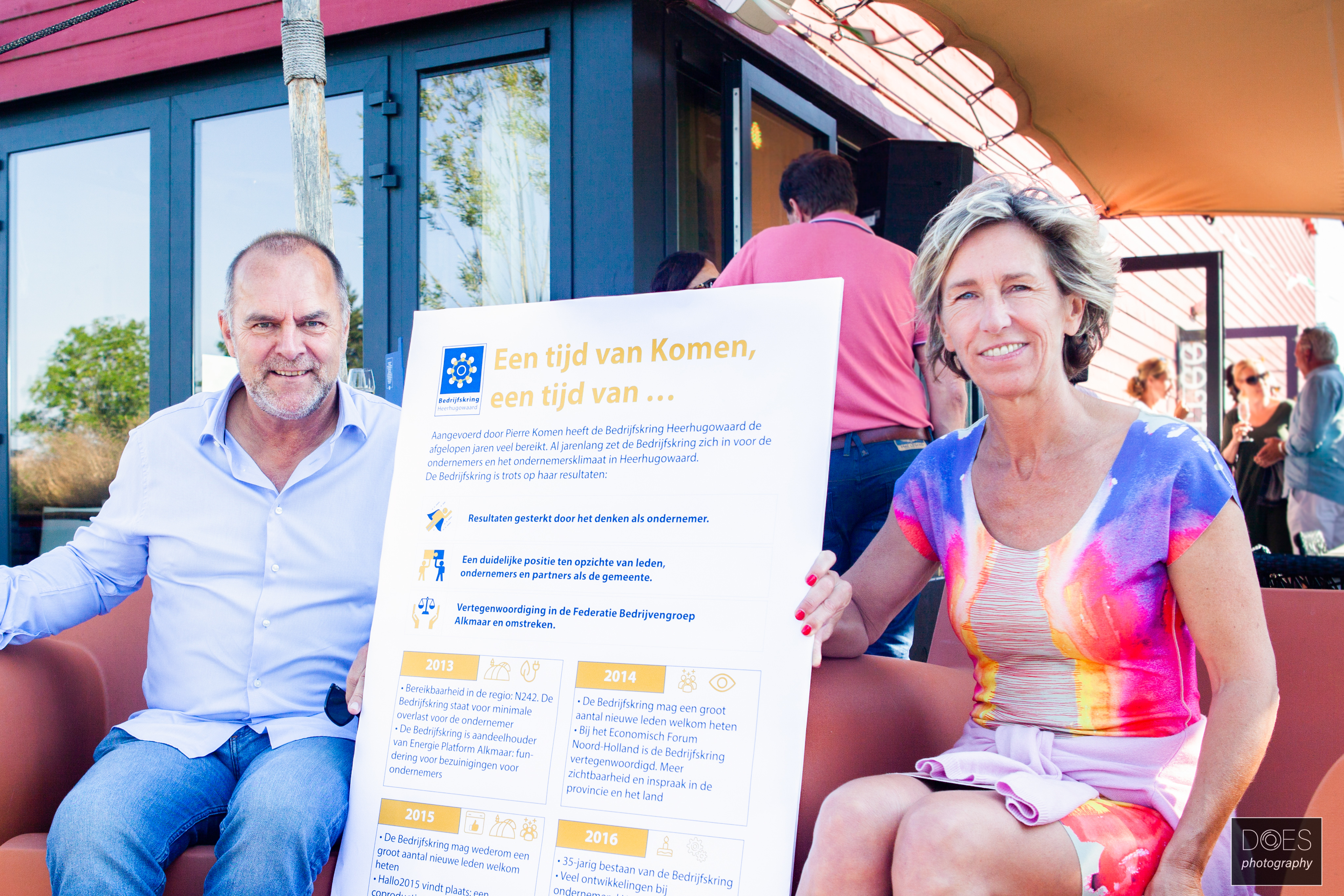 Onder zomerse omstandigheden droeg Pierre Komen het voorzitterschap van Bedrijfskring Heerhugowaard over aan Patricia Surendonk. (aangeleverde foto)