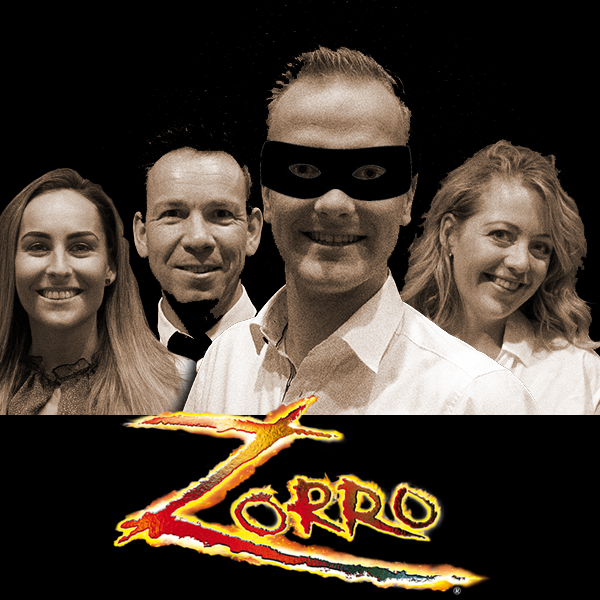 De hoofdrolspelers van 'Zorro', met vlnr. Jennifer Terwel, Leon Mulder, Wesley Lont en Daphne Dekker. (aangeleverde foto)