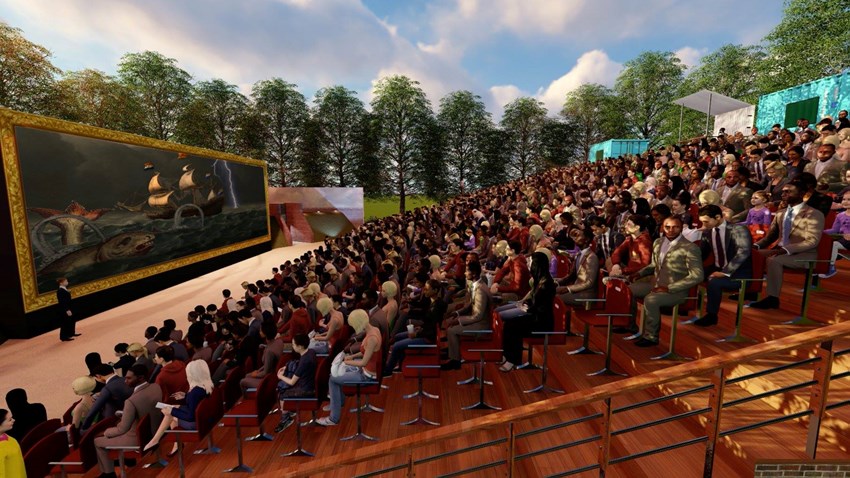Aan de rand van het IJsselmeer verrijst een ommuurd zestiende-eeuws festivalterrein, met een indrukwekkend decor en tribune. Op ludieke wijze en met muziek van Tim Knol wordt een beeld geschetst van Enkhuizen uit die tijd. (Archieffoto)