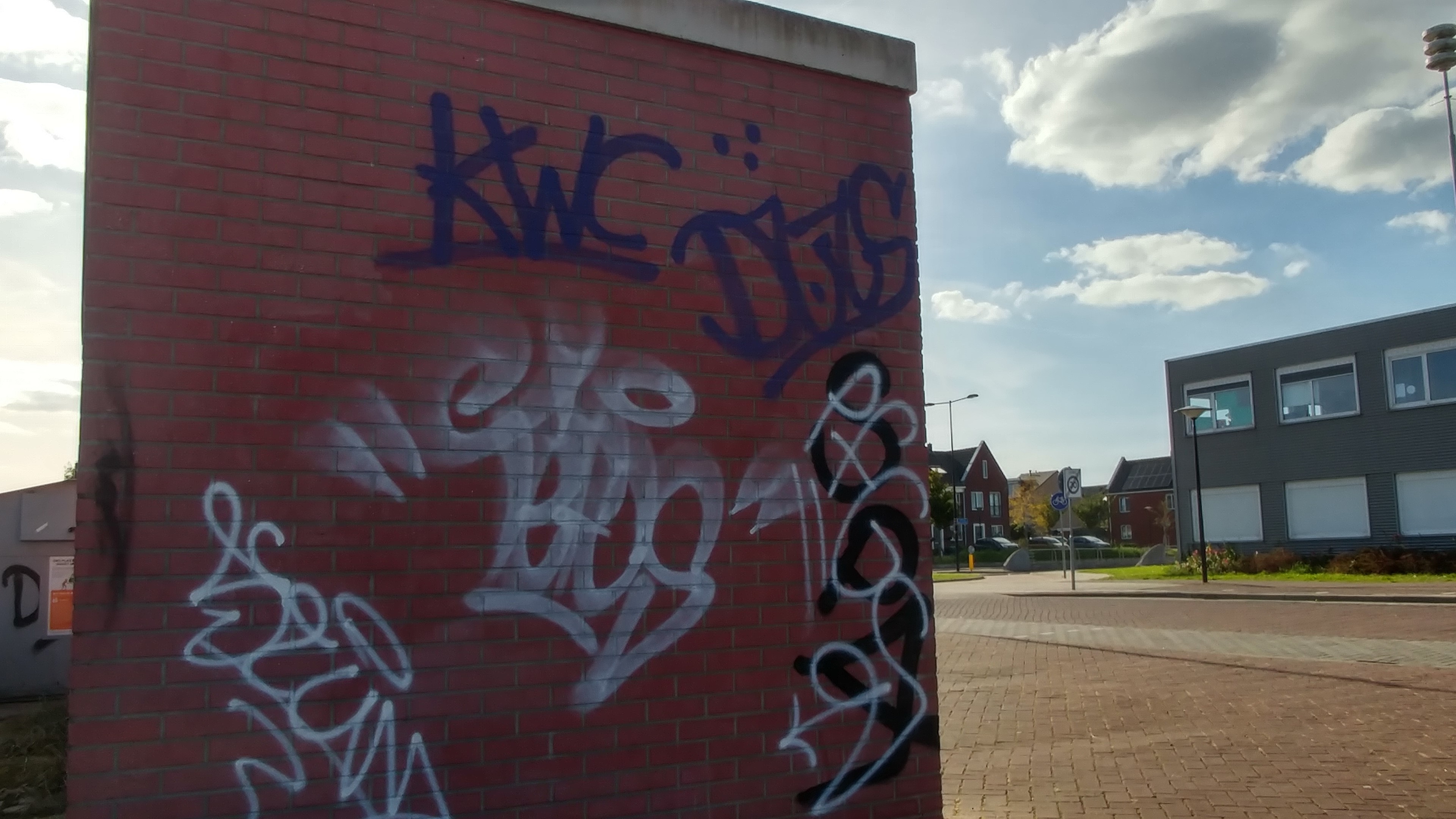 De muren van het transformatorhuisje zijn beklad met zogenoemde 'tags', gestileerde handtekeningen of symbolen van de makers. (Foto: Jan van Tongeren)