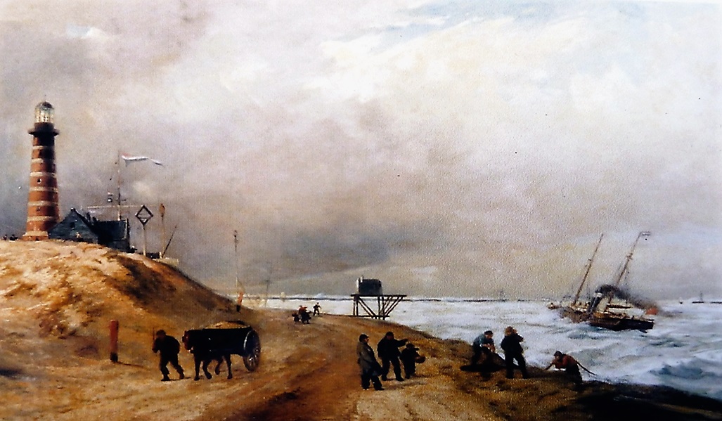Dit schilderij van P.C. Dommershuijzen uit 1878 toont een van de eerste beelden van IJmuiden. (FOTO: AANGELEVERD)