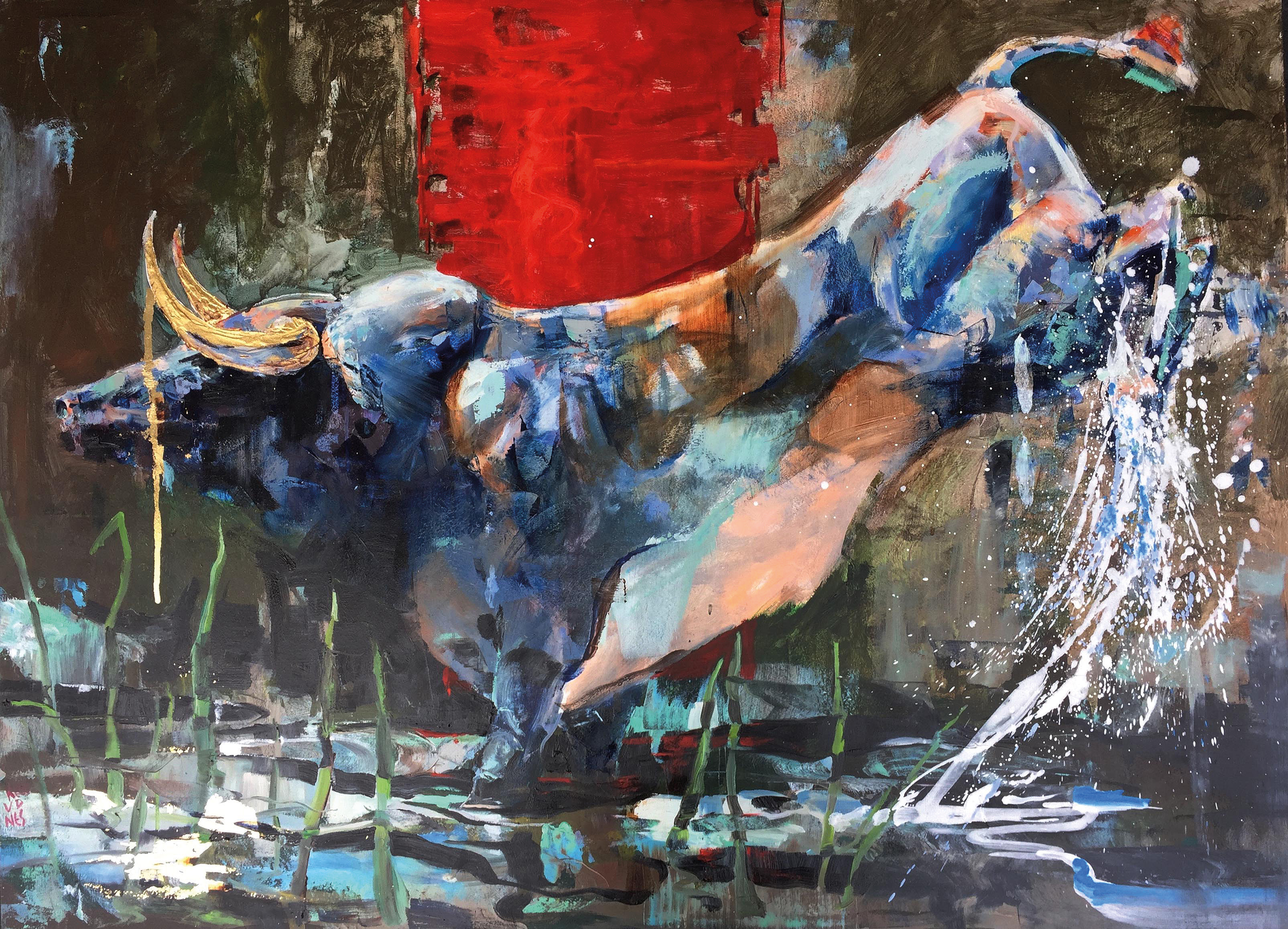 Kees van de Nes, De rode lap, 90 x 120 centimeter olieverf. (Foto: Galerie Staphorsius)