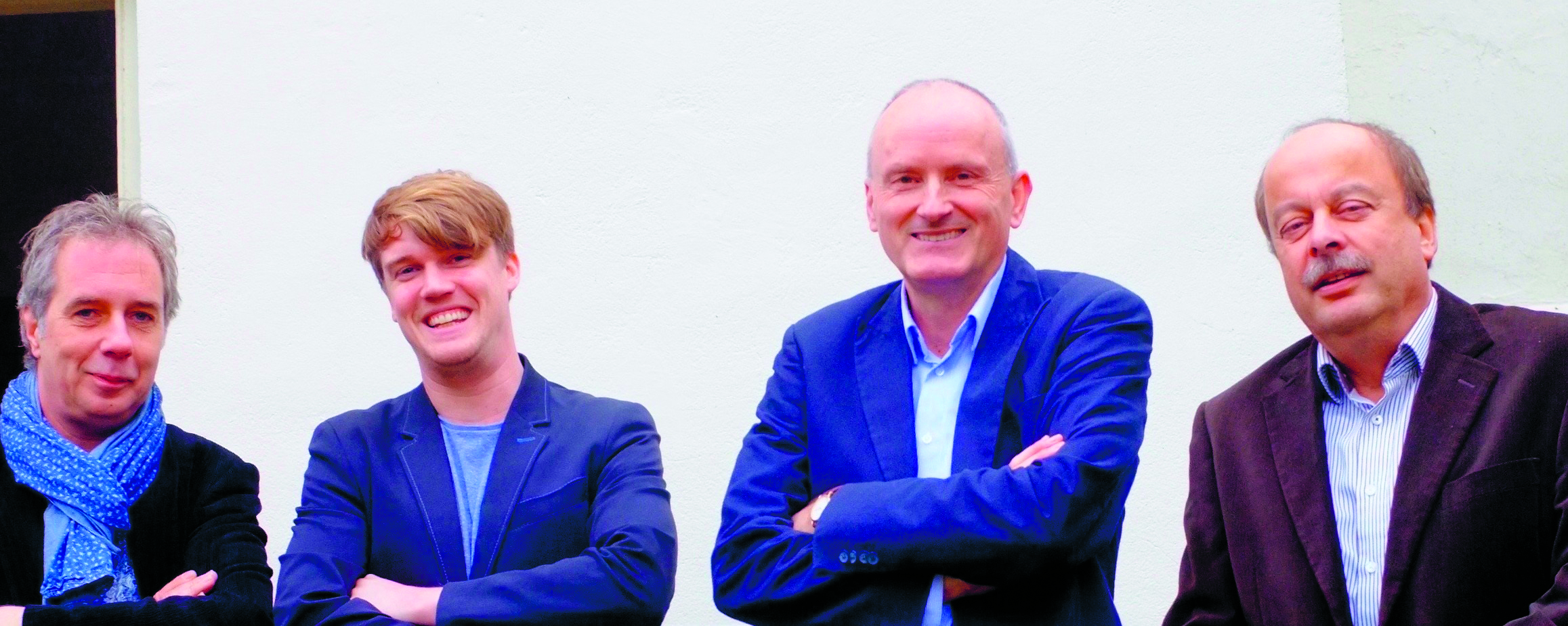 Michiel Tegelberg, Reinout Wieffenbach, Auke Haaksma en Henk Jan van Sluijs spelen 2 december in de Pianokamer in Spierdijk. (Foto: aangeleverd)