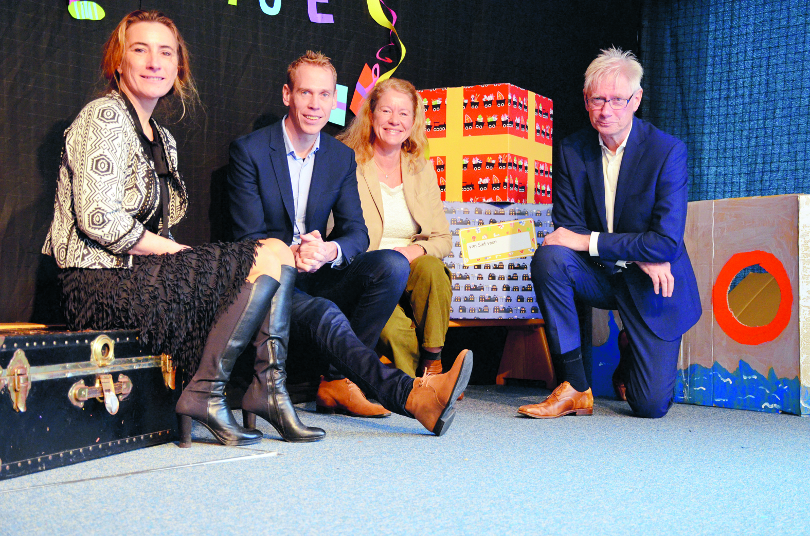 V.l.n.r.: Monique Mul (Stichting Kinderopvang Langedijk), Nils Langedijk (wethouder gemeente Langedijk), Gea Koops (Stichting Atrium) en Henk Westerink (Horizon Zorgcentrum).