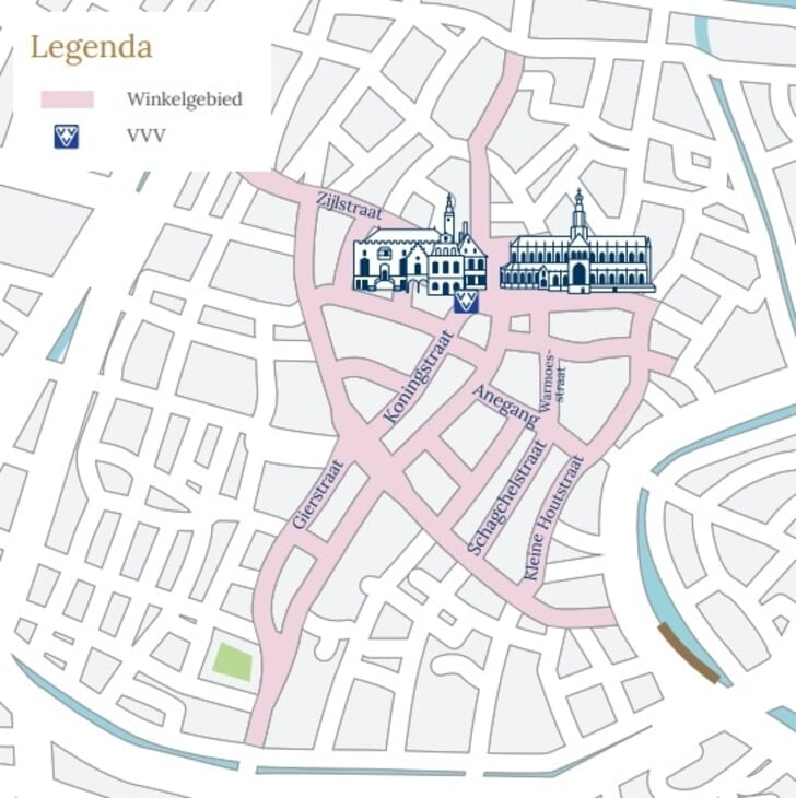 Een plattegrond/kaart van De Gouden Straatjes in Haarlem.