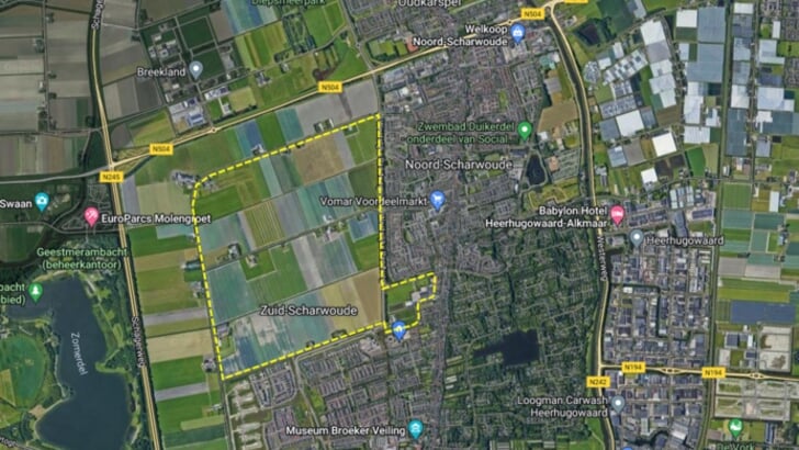 Het gebied Langedijk-West waar mogelijk woningen worden gebouwd.