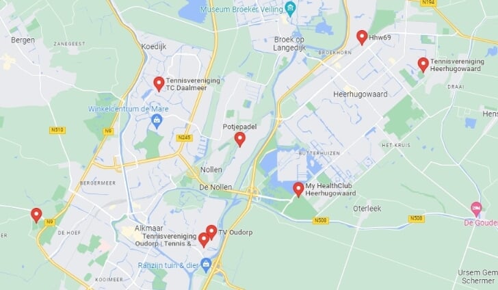 Hier zijn de padelbanen in Heerhugowaard en omgeving.