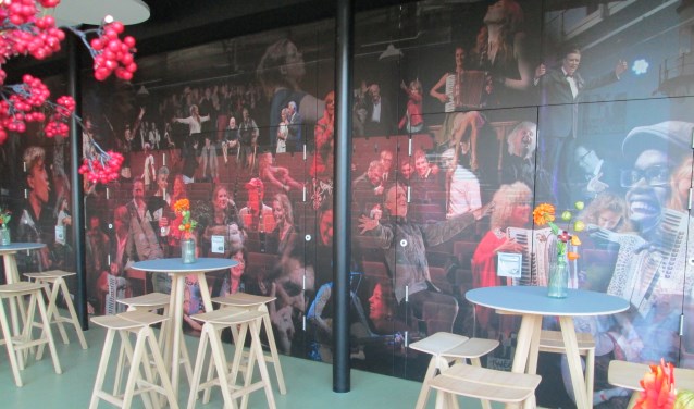 Dan ziet u in de foyer van het theater een collage van artiesten en schrijvers uit het programma, maar ook van het publiek.