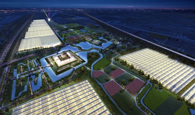 Artist impressions van het toekomstige High-Tech Agriculture Park in Jiashan, China. (KuiperCompagnons)