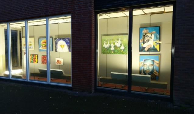 Kunstforum kijkdoosexpositie, etalage Hema Kleine Kerkstraat. FOTO HENDRIK BOOT