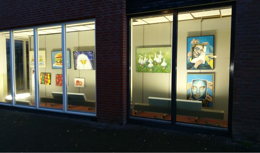 Kunstforum kijkdoosexpositie, etalage Hema Kleine Kerkstraat. FOTO HENDRIK BOOT