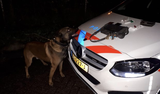 Na speurwerk van diensthond Barry werd de gestolen tas teruggevonden.