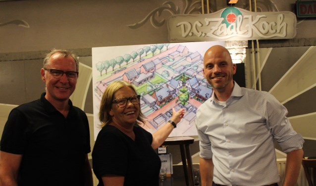 Wethouder Wilma Baartmans presenteert samen met architect Ernst Joosten en projectontwikkelaar Lars Paantjens de eerste plannen voor het Hof van Engelbrecht