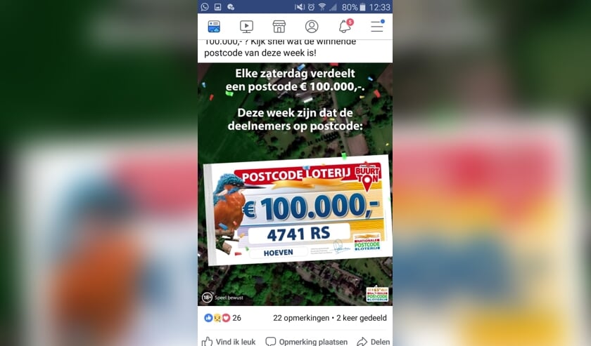 Deze postcode mag 100.000 euro verdelen.
