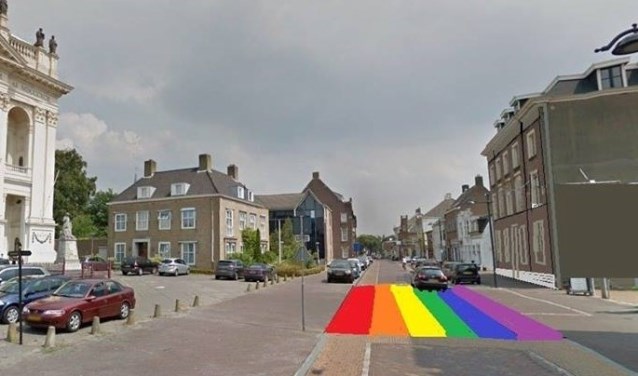 Pastoor Prasing pleitte voor een regenboogzebrapad tussen de basiliek en het Jezuïetenplein in Oudenbosch. FOTO COMITÉ CARNAVALSMIS BASILIEK