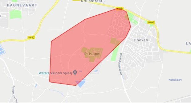 Op het kaartje het gebied dat getroffen werd door de storing.