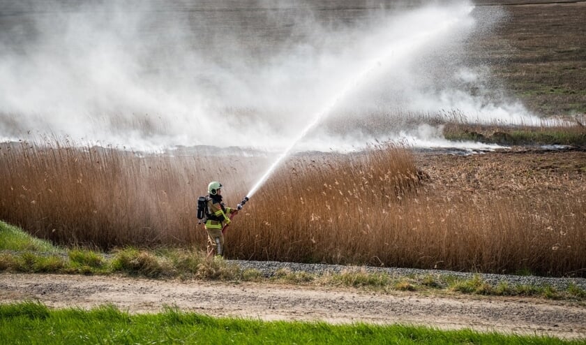 Brandweer rukt uit voor brand in groot stuk riet aan Oesterdam