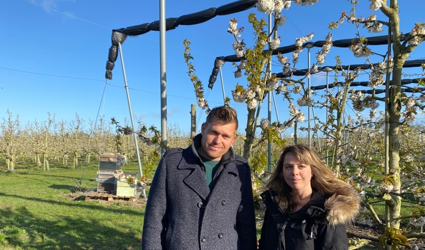 Fruittelers Thijs en Sabine van Overloop laten graag de pracht van hun boomgaard zien