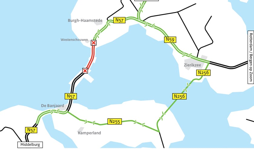 Verkeershinder: 15 en 17 augustus afsluiting N57 over Oosterscheldekering