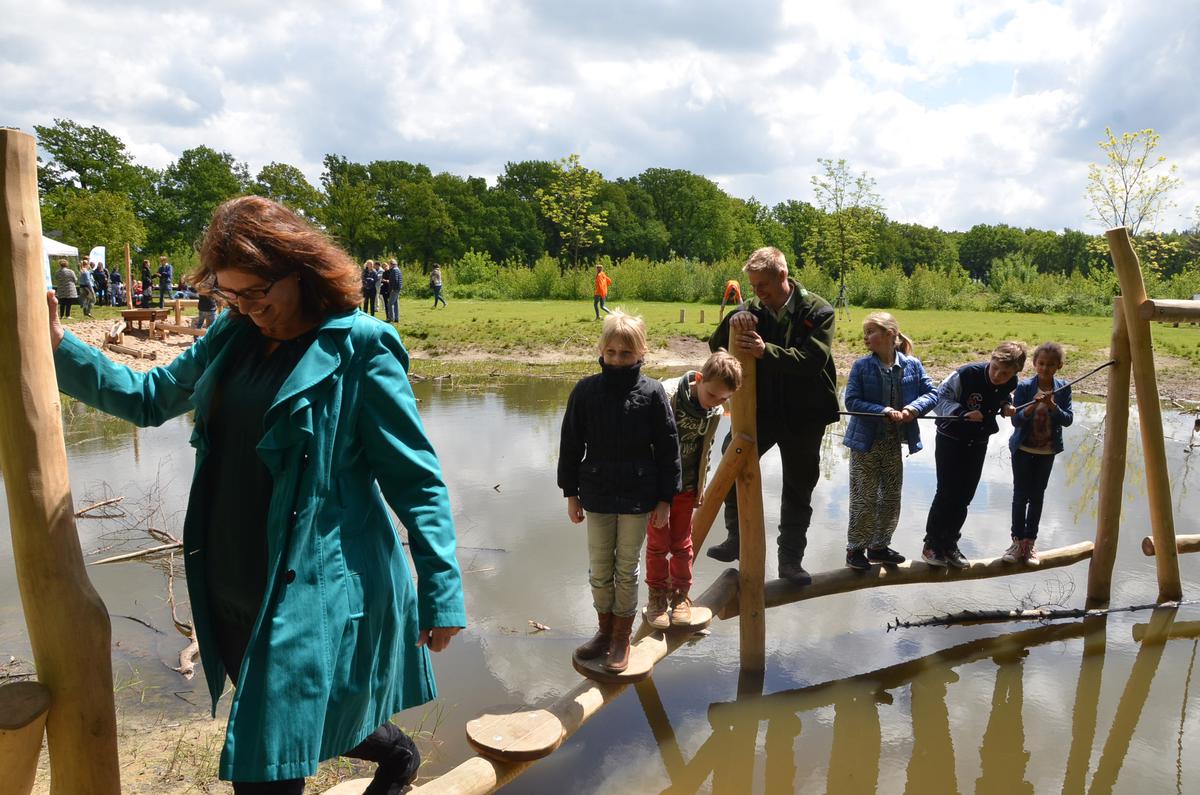 Mede door basisschoolkinderen ontworpen speeltoestellen in de Speelweide bij het Mastbos.
