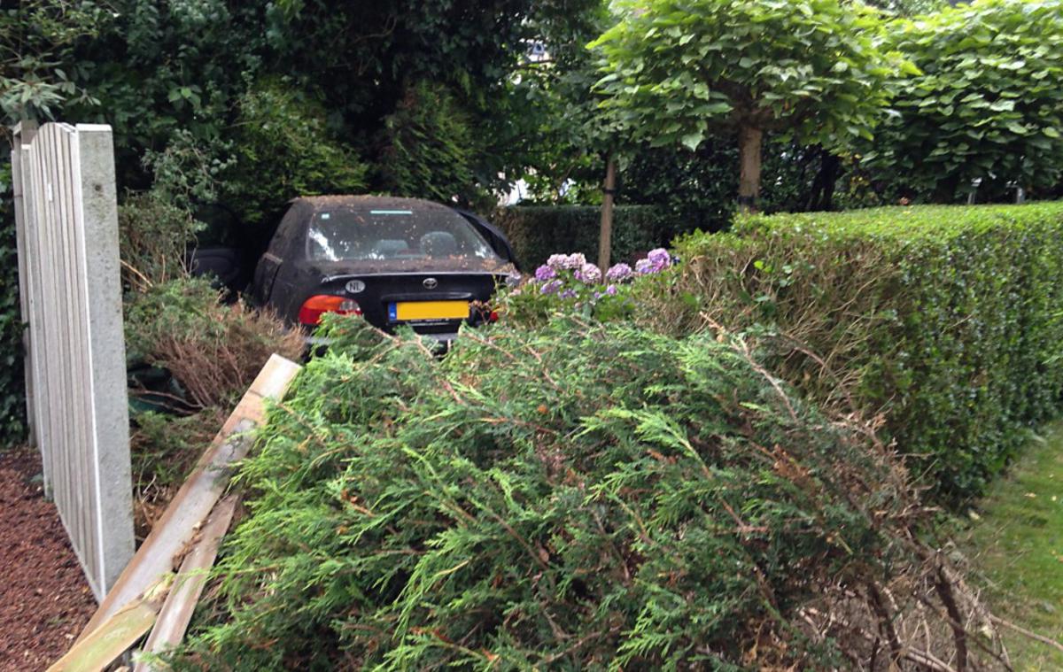 Auto in de achtertuin bij het Hooghout. foto Peter Visser
