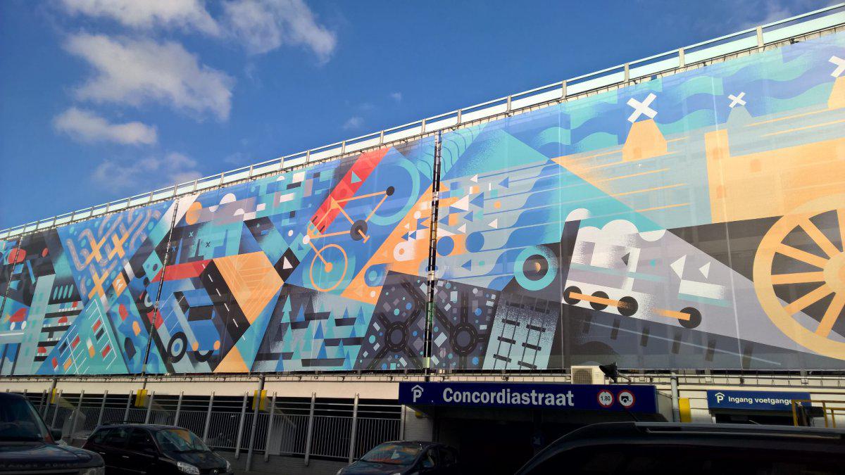 Een van de muurschilderingen van het Graphic Design Festival