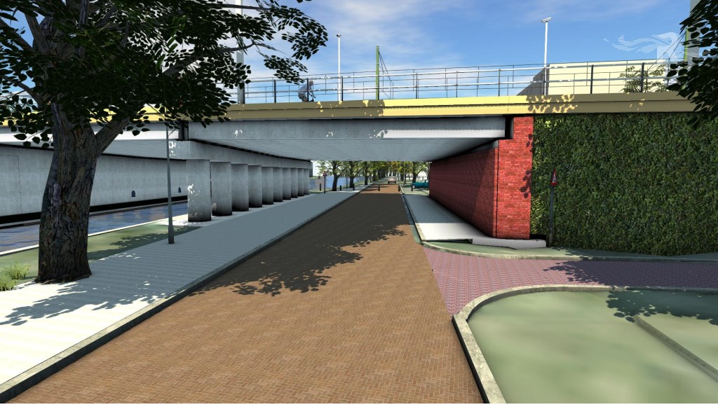 Artist impression van de nieuwe Sebastiaansbrug, zoals die er volgens planning eind 2019, begin 2020 uit gaat zien.