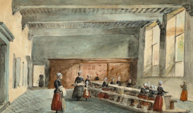 Carel Jacobus Behr, De linnenkamer van het Weeshuis aan de Oude Delft, ca. 1879