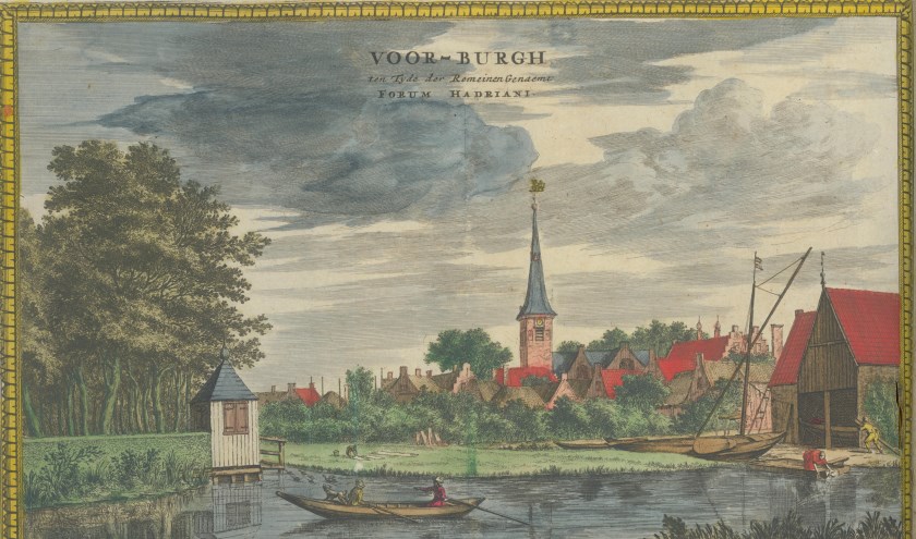 Gezicht op Voorburg, ingekleurde gravure van Coenraet Decker, c. 1675. (TMS 71642)