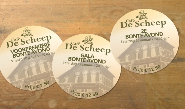 De entreekaarten van de Bonte Avonden zijn in stijl van het thema