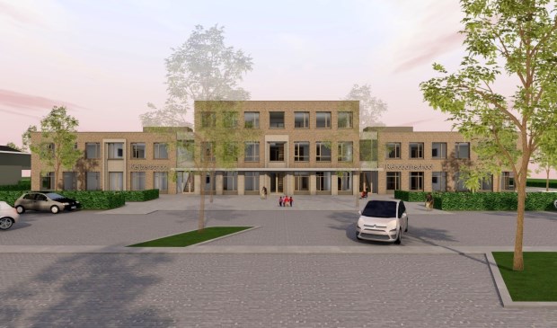 Een artist impression van het bredeschoolgebouw. De Keizerschool heeft er al zijn intrek genomen en wordt woensdag geopend.