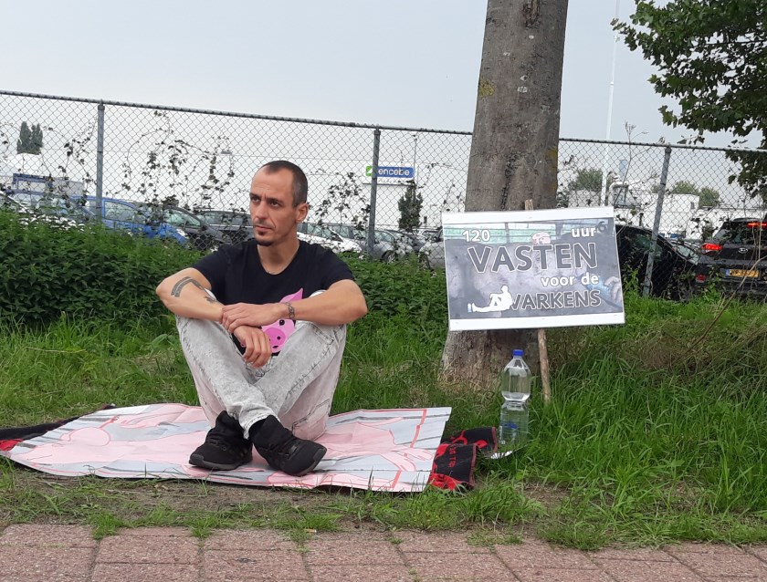 Remko Erhardt demonstreert op een varkenskleed voor de Vion. | Fotonummer: 4f703d