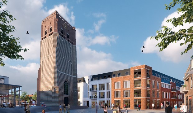 Bijlage: Impressie van De Raadskamer Onderschrift: De parkeergarage is via de Schijndelseweg toegankelijk, waar ook de hoofdentree van de appartementen is. Tegenover de toren wordt een tweede entree gemaakt. | Fotonummer: 7240bc