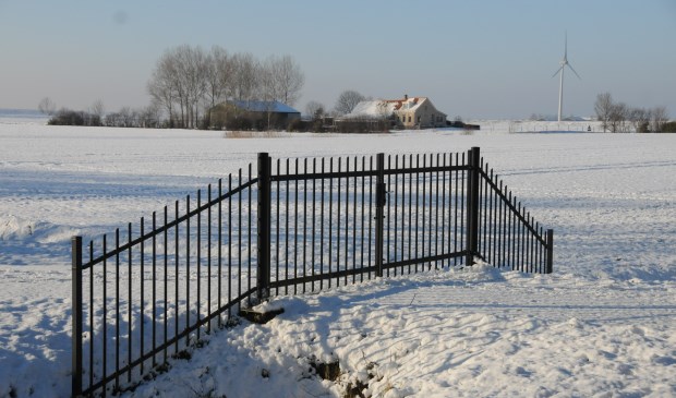 Een van de windturbines in de Noordpolder, gezien vanuit de Oudelandpolder bij Sint-Maartensdijk.