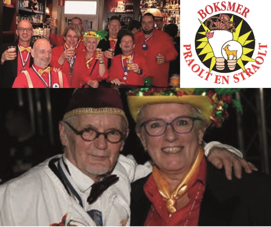 Ellis van der Laan (op de foto linksboven in het midden met hoed) met leden van de optochtcommissie en op de foto onder met Kees Thijssen.
