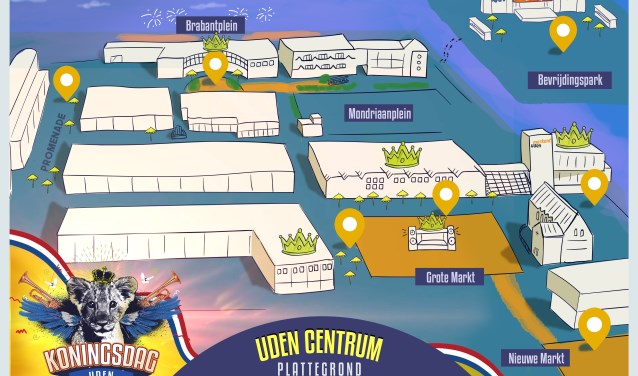 Op deze plattegrond zie je wat er waar te doen is in Uden