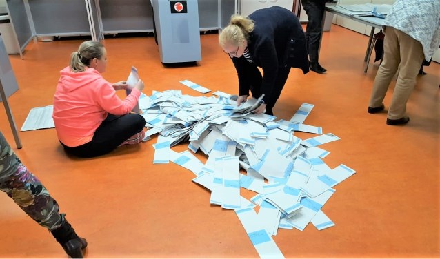 Stembureau basisschool de Oosthoek bij het tellen op 20 maart van dit jaar.