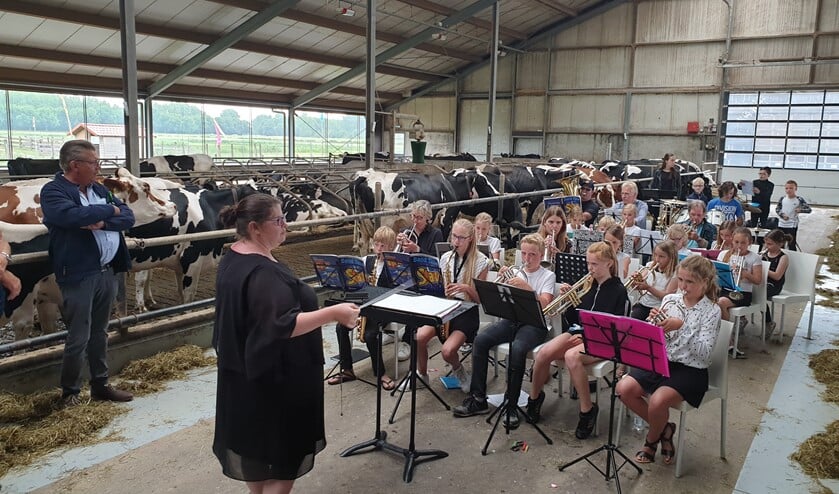 Door de regenachtige zaterdag moesten de kinderen uitwijken naar de koeienstal.