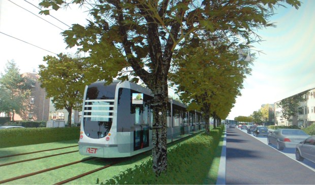 Plaatjes van een tram over de Koninginneweg zijn in de visie van Ridderkerk niet aan de orde