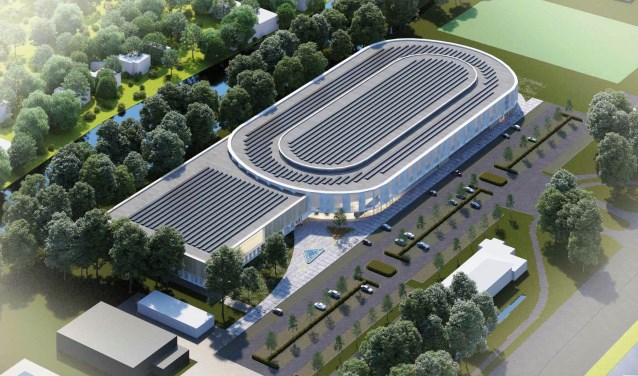 Het ontwerp voor de beoogde 333 meter grote ijsbaan in Leiden.