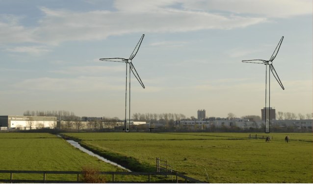 Impressie van de windturbines zoals Akzo ze wil neerzetten bij het bedrijf in Teylingen.