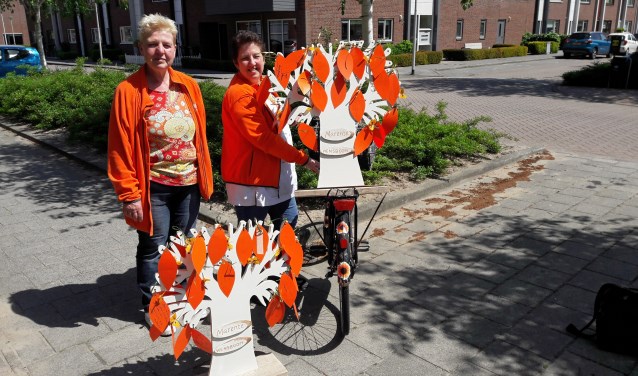 Marja Heemskerk en Meta Noteboom gaan met de wensbomen langs clienten van de thuiszorg in Voorhout. | Foto: pr.