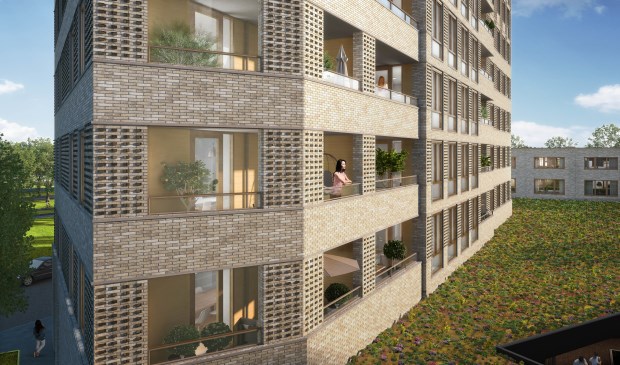 Een artist impression van de woontoren die moet verrijzen op de ROC locatie.