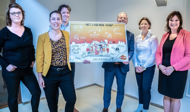 De hoofdrolspelers uit het onderhandelingsproces tussen gemeente en Incluzio bij elkaar. V.l.n.r. Marleen Stuivenberg (gemeente Leiderdorp), Janine de Vries (projectleider Incluzio), Peter de Visser (algemeen directeur Incluzio), Han Paulides (contracthouder Incluzio), Joke Boot (gemeente Leiderdorp) en wethouder Angelique Beekhuizen. | Foto: J.P. Kranenburg