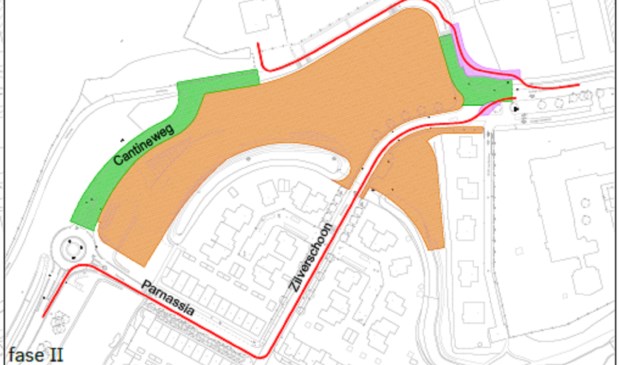 Verkeer wordt de komende weken vanaf de Westerbaan omgeleid via Parnassia en Zilverschoon. | Kaartje: Gemeente Katwijk