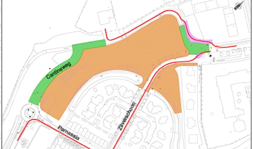 Verkeer wordt de komende weken vanaf de Westerbaan omgeleid via Parnassia en Zilverschoon. | Kaartje: Gemeente Katwijk