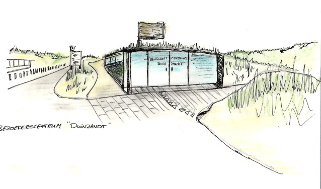 Een artist impression van het pop-up bezoekerscentrum Nationaal Park Hollandse Duinen. | Afb. PR