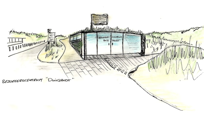 Een artist impression van het pop-up bezoekerscentrum Nationaal Park Hollandse Duinen. | Afb. PR